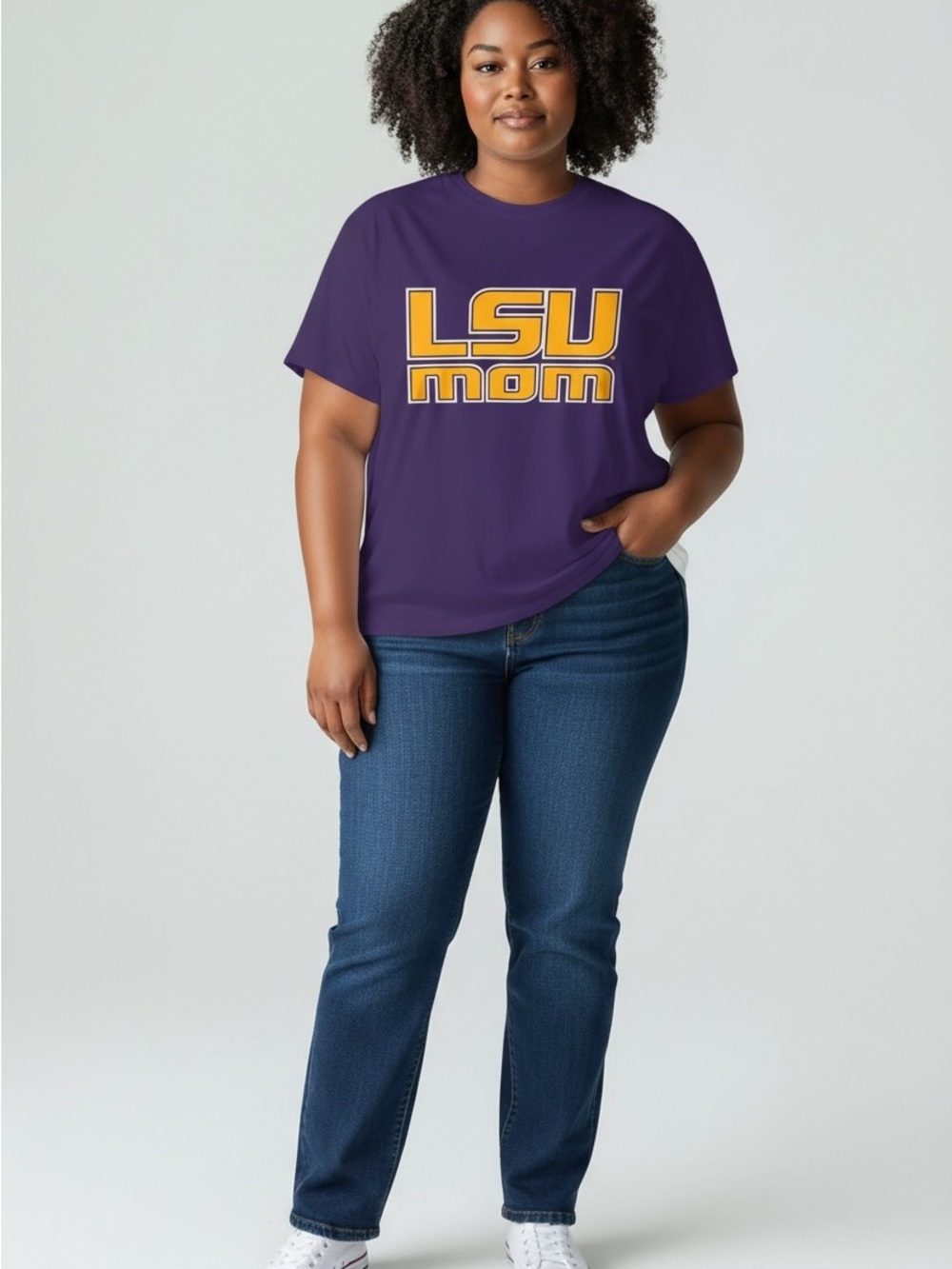 Gildan Purple LSU Mom Graphic Tee with Yellow & White Logo